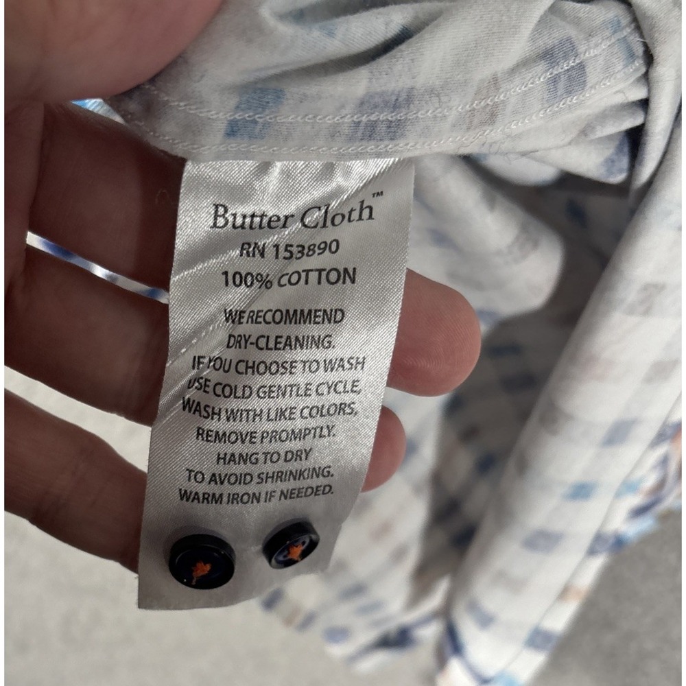 Butter Cloth Mens XL Button Down Shirt Long Sleeve Blue Plaid Cotton Geometric - Picture 4 of 15